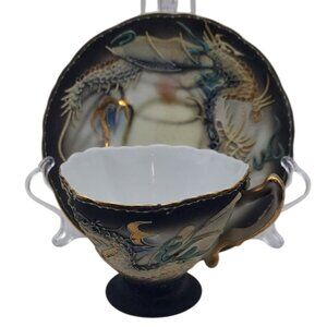 Vintage Sango China Porcelain Dragon Ware Handpainted Moriage Cup & Saucer Japan